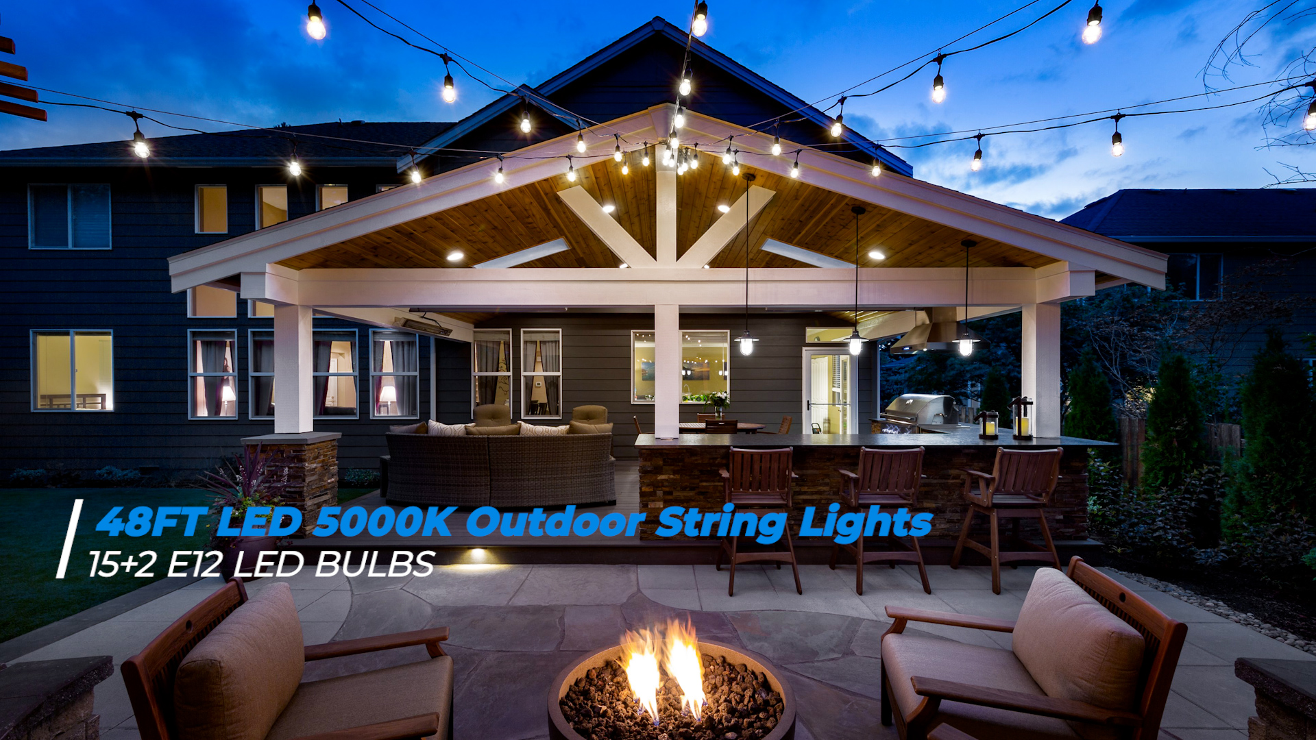 Lakumu 48FT LED Outdoor String Lights for Patio with Waterproof